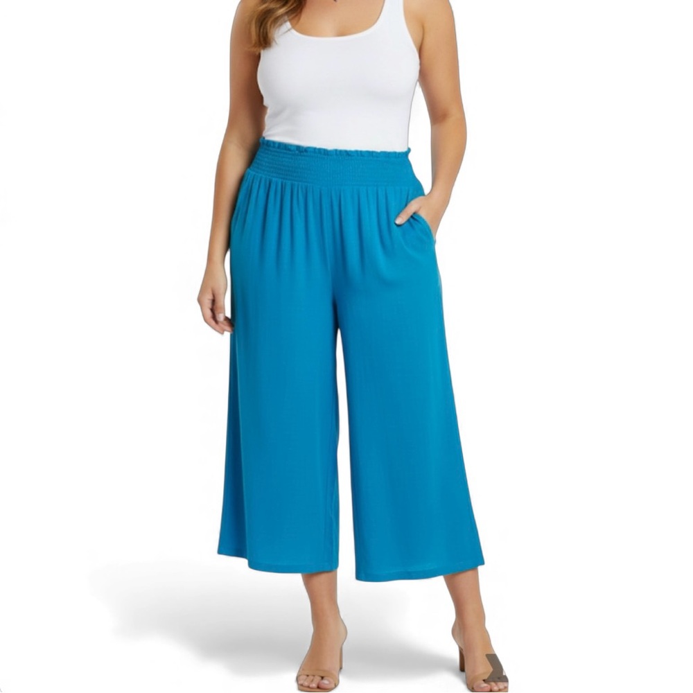 Ashley Stewart Blue Wide Leg Cropped Pullon Pants 18/20 Casual